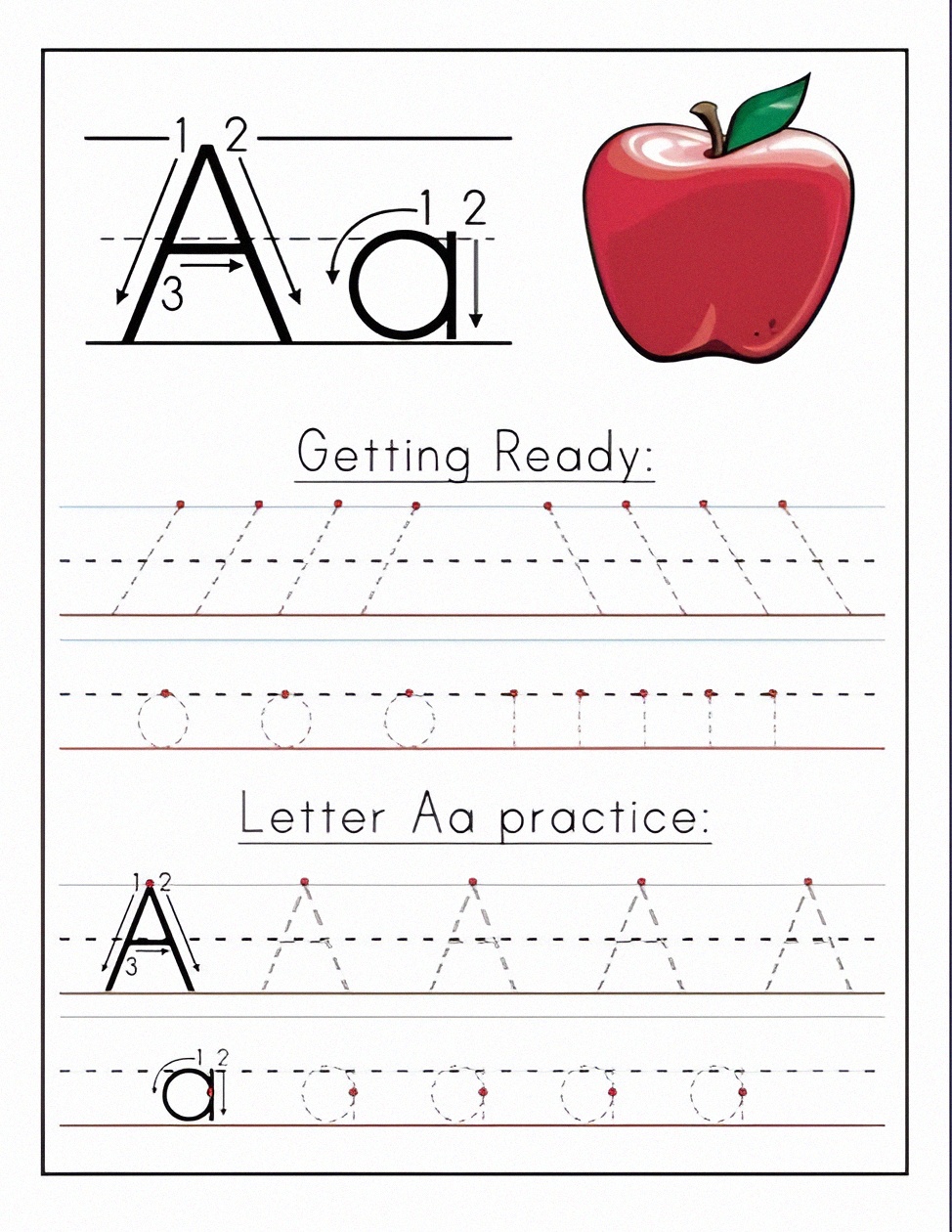 Letter A Apple Tracing Worksheet